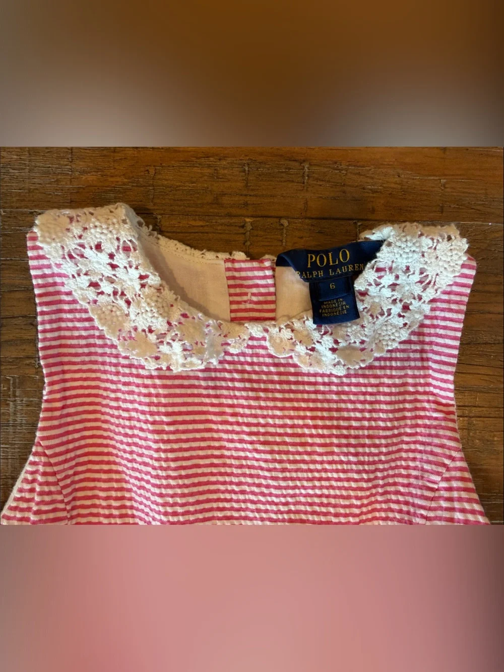 Ralph Lauren Pink & White Striped Sleeveless Dress with Lace Collar